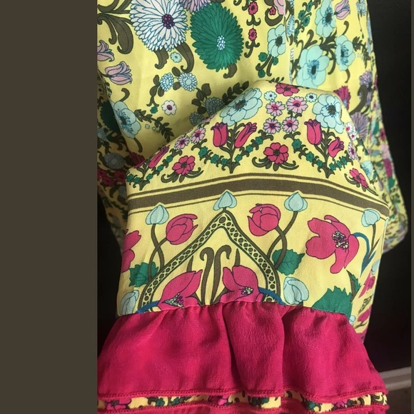 Anthropologie PLENTY By Tracy Reese Silk Dress RARE Floral Yellow Pink Green - Picture 6 of 12